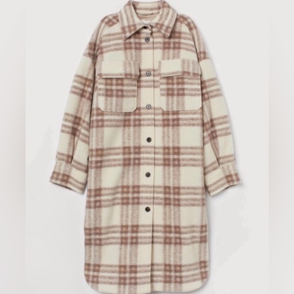 H&M Oversized Plaid wool blend shacket XS - Picture 2 of 5